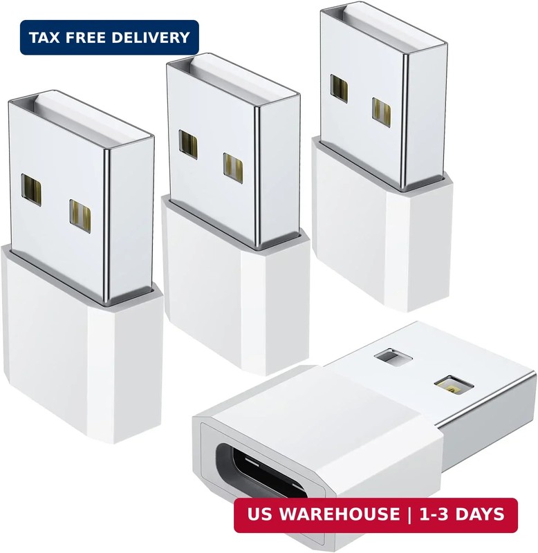 USB C Female to USB Male Adapter (4-Pack), Type C Charging Cord Connect USB A Ch