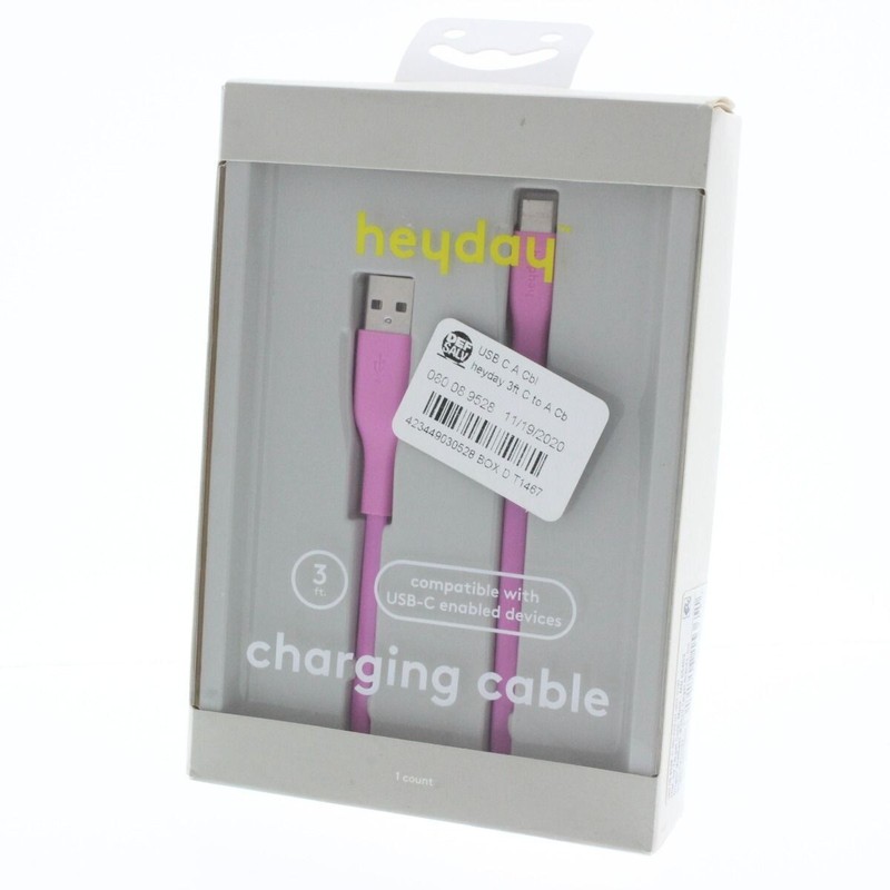Heyday USB-A to USB-C Cable 3.2 ft Pink NEW