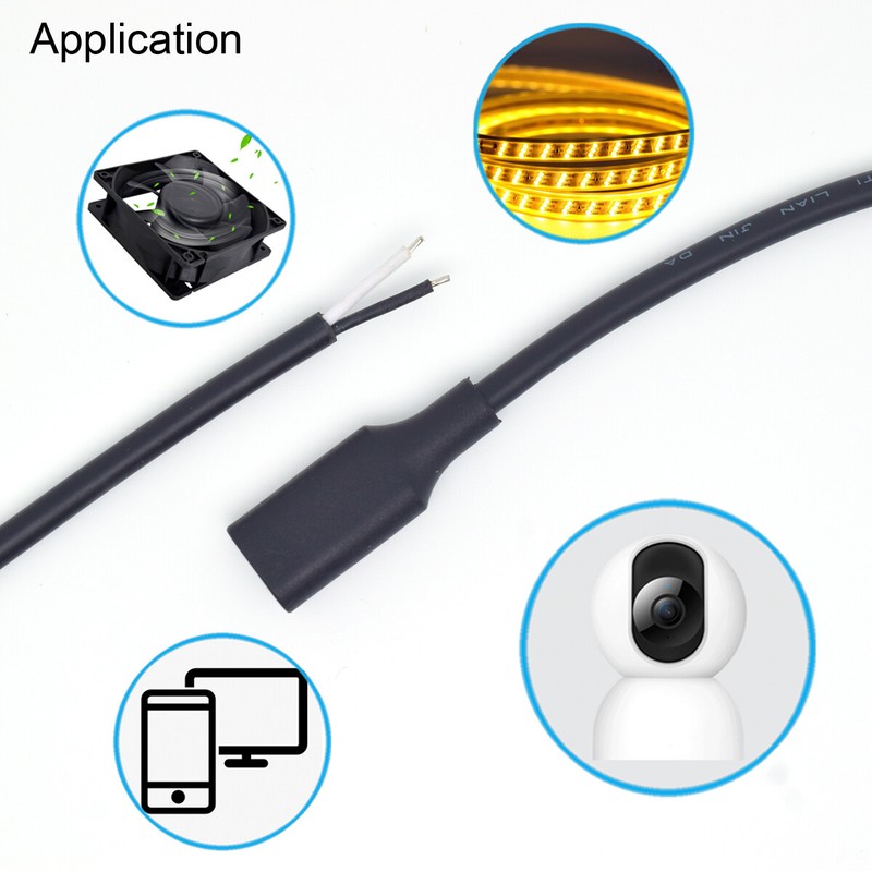 60pcs 30cm/1ft USB Type C Female 2-pin Bare wire 5V 3A DIY Pigtail Cable 22AWG