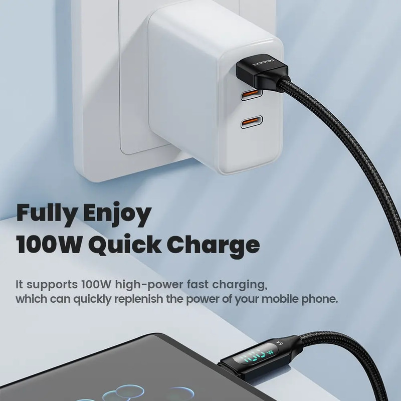 Toocki 100W USB-C Cable Digital Display Fast Charging Data Cord 1M/2M Length gallery