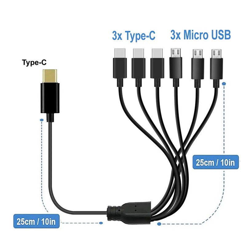 6 in 1 USB Charging Cable Micro USB Type C Splitter for iPhone and Android gallery