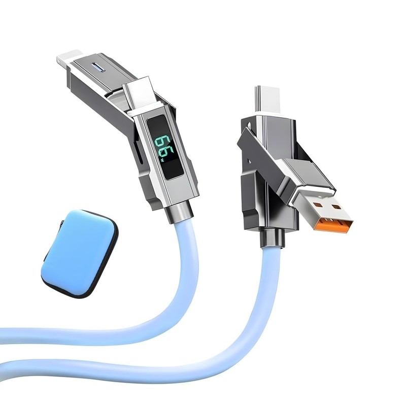 USB to Cable 5ft Chubby Silicone 4 in 1 USB Charging Cable with Display and E…