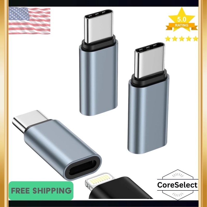 USB C to Lightning Adapter 3 Pack [Mfi Certified] Lightning Female to USB C