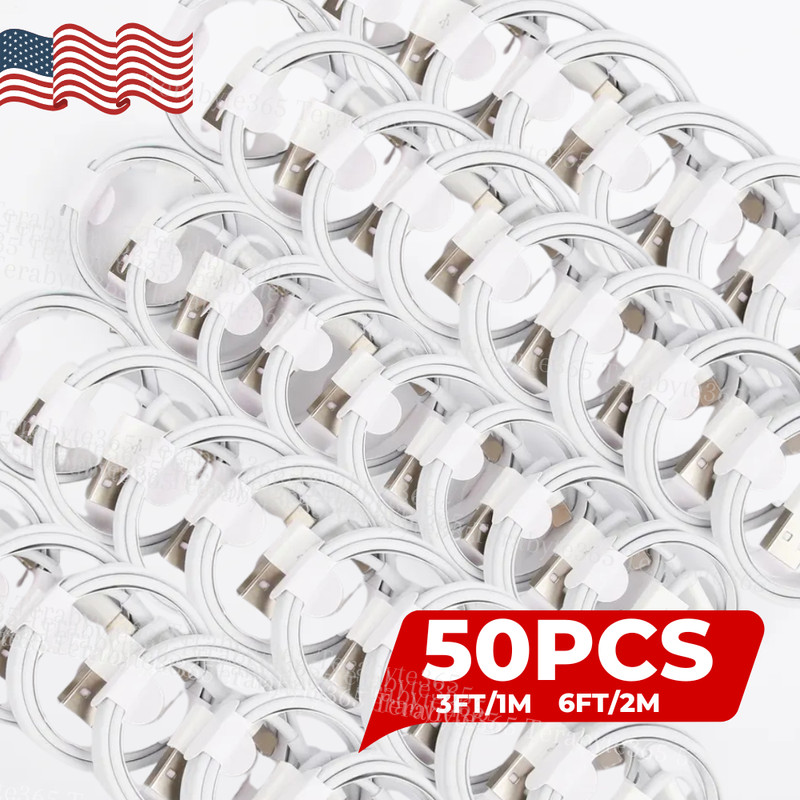 50X 6FT/3Ft USB Charging Cable Cord For iPhone 14 13 12 11 6 SE Fast Charger LOT