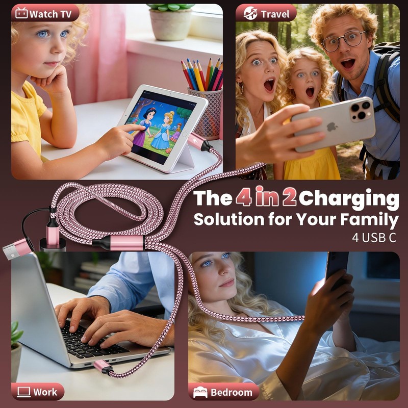 Travel & Car USB Cable, USB Splitter Multi Charging Cable, 4 in 2 USB A/Charg... gallery