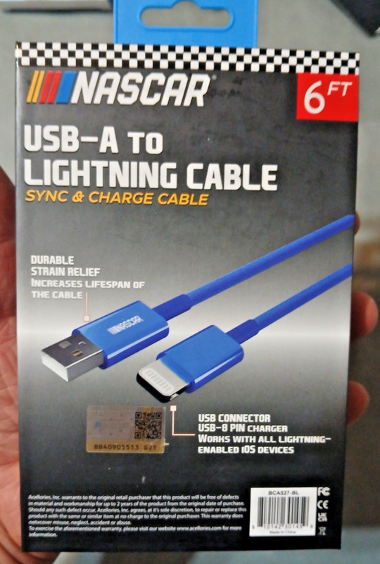 Nascar USB-A Fast Sync Charge Cable Blue 6ft, New gallery