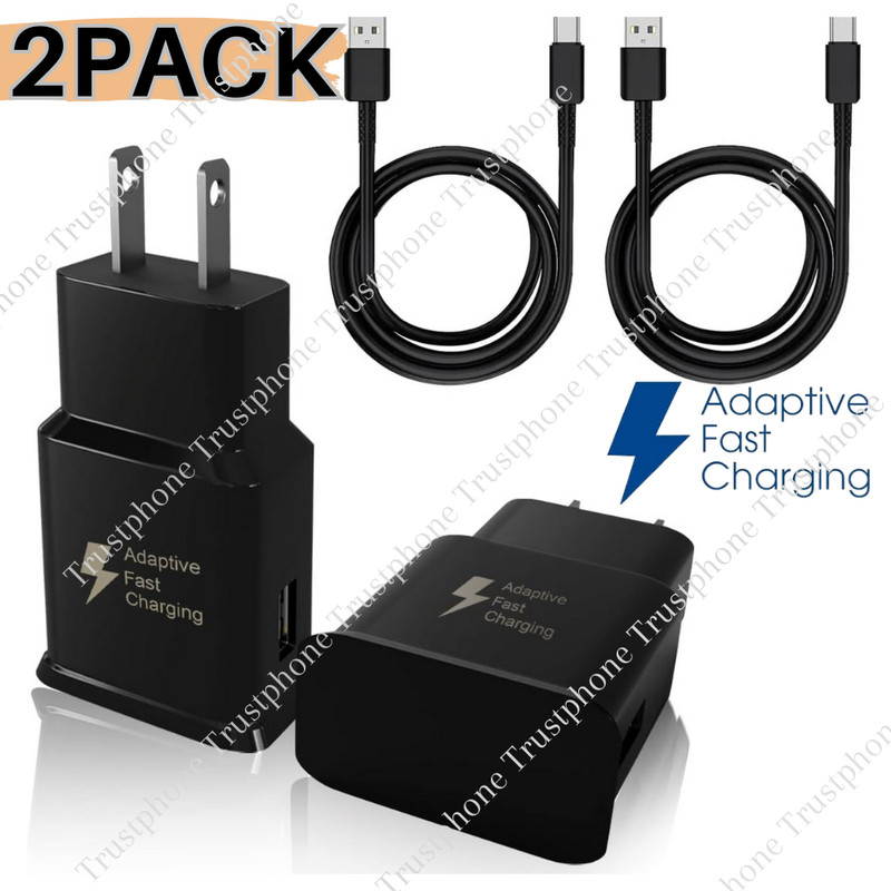 2 Pack For Samsung S21 S20 A51 A14 A13 A12 iPhone 15 Fast Charger & USB-C Cable