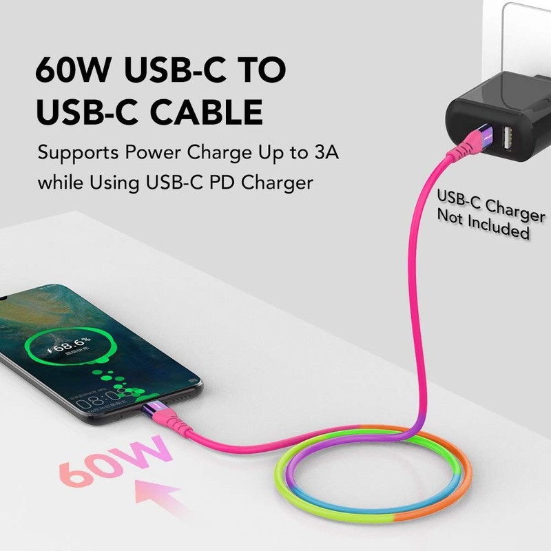 USB to USB Cable 3-Pack [10ft+6.6ft+3.3ft] 60W Colourful Braided Rainbow to C... gallery