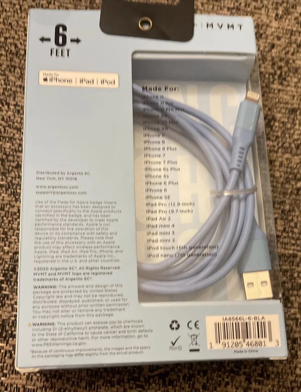 MVMT Sky Blue Sync & Charge Cable. New In Packaging. USB To Lighting Cord gallery