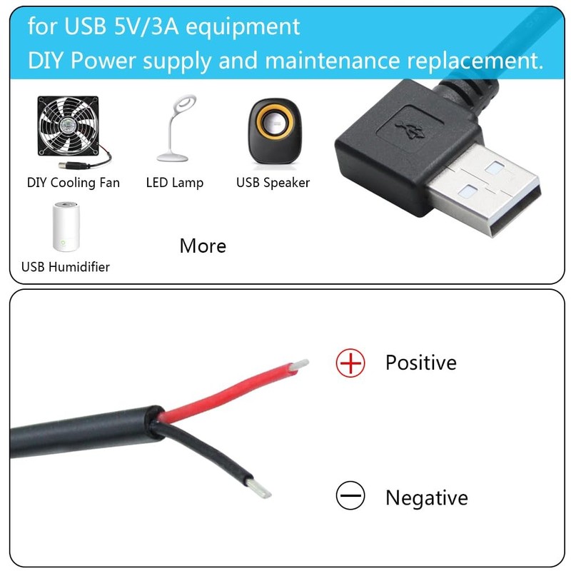Short USB 2.0 Male Plug 2 Pin Bare Wire 90 Degree 30cm/11.8in Pigtail 4 PCS gallery
