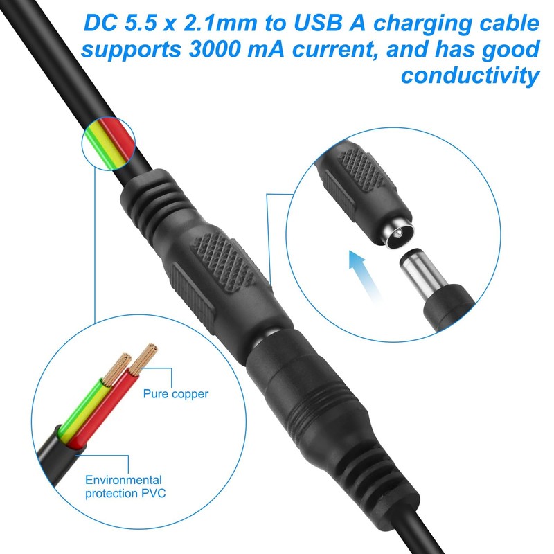 USB to DC 5.5 x 2.1mm Power Cable Adapter 5V Charging Cable DC 5521 Female to... gallery