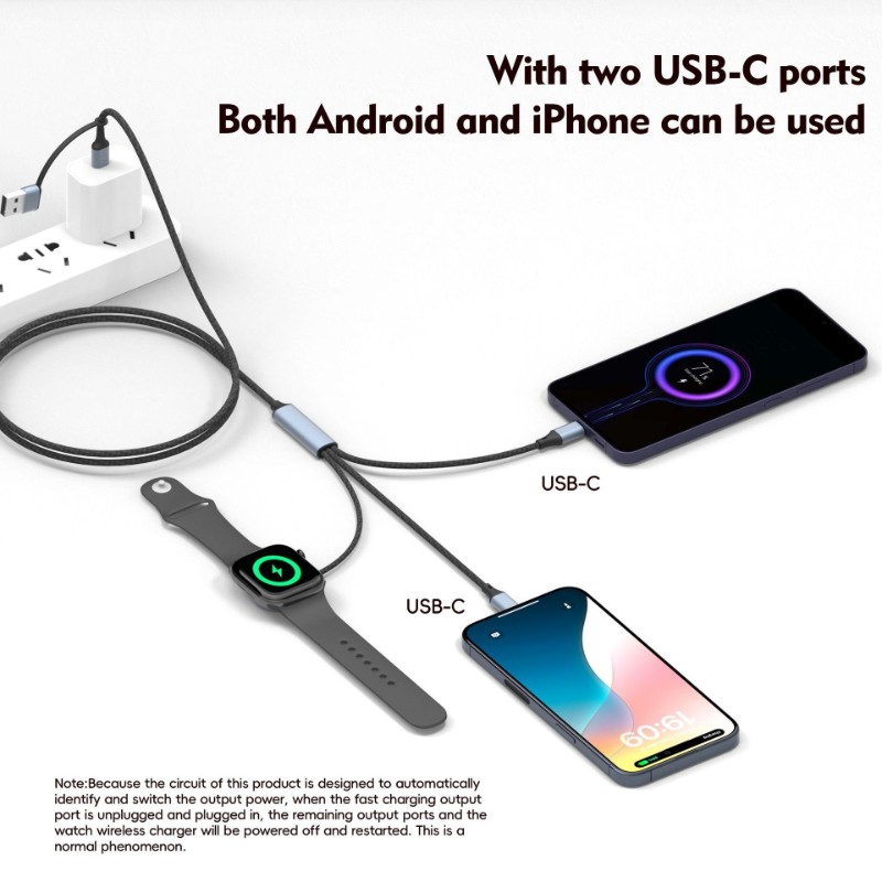 5in2 Charging Cable USB-C To USB-C for Apple Watch/ Samsung Watch, 100W PD cable gallery