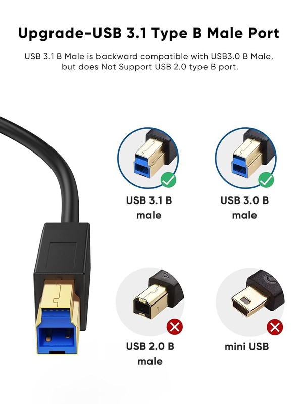 USB 3.1 Type C to B Cable, 4FT for Fast Data Transfer, Ideal for Various Devices gallery