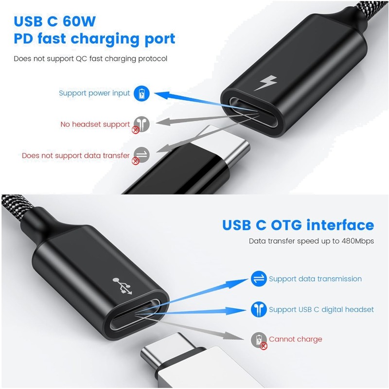 2-in-1 USB-C Splitter: Charge While Using Headphones