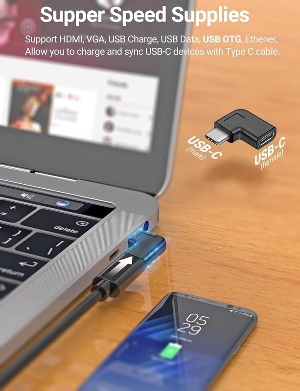 USB C Right Angle Adapter,90 Degree USB C to USB Type-C Male to Female Adapter C gallery