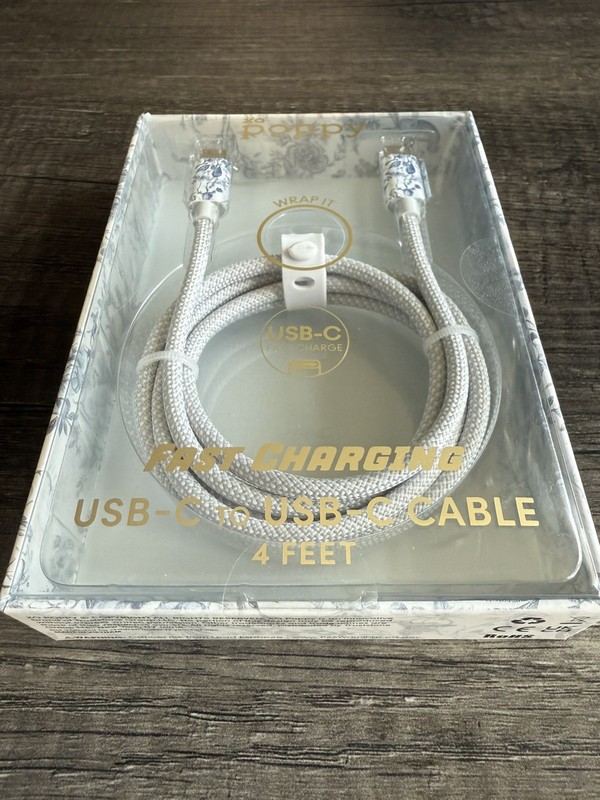 XO Poppy 4ft USB-C to USB-C Cable Flower Print | Fast Charging | New in Box