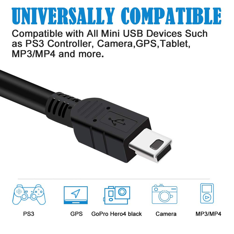 Mini-Usb Cable,2Pack 10Ft USB 2.0 Type a to Mini-B Charging Cord for Gopro Hero gallery