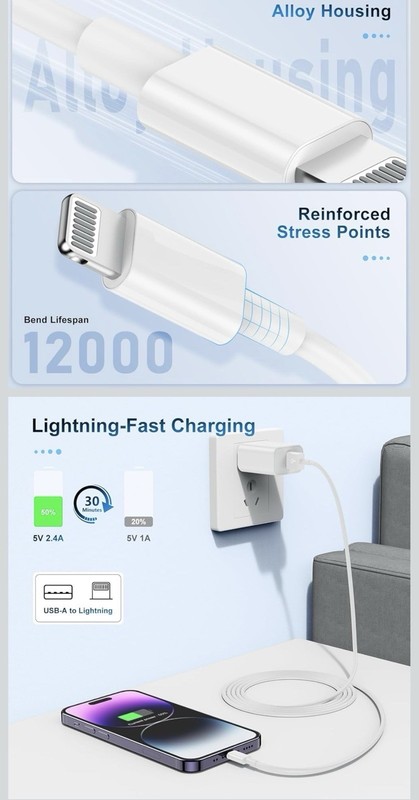 3Pack [Apple Mfi Certified] Charger Lightning to USB Charging Cable Cord iPhone gallery