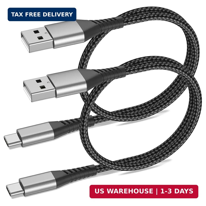 USB A to USB C Cable 2ft, 2 Pack Braided USB Type C Cable Fast Charging Cord, 2