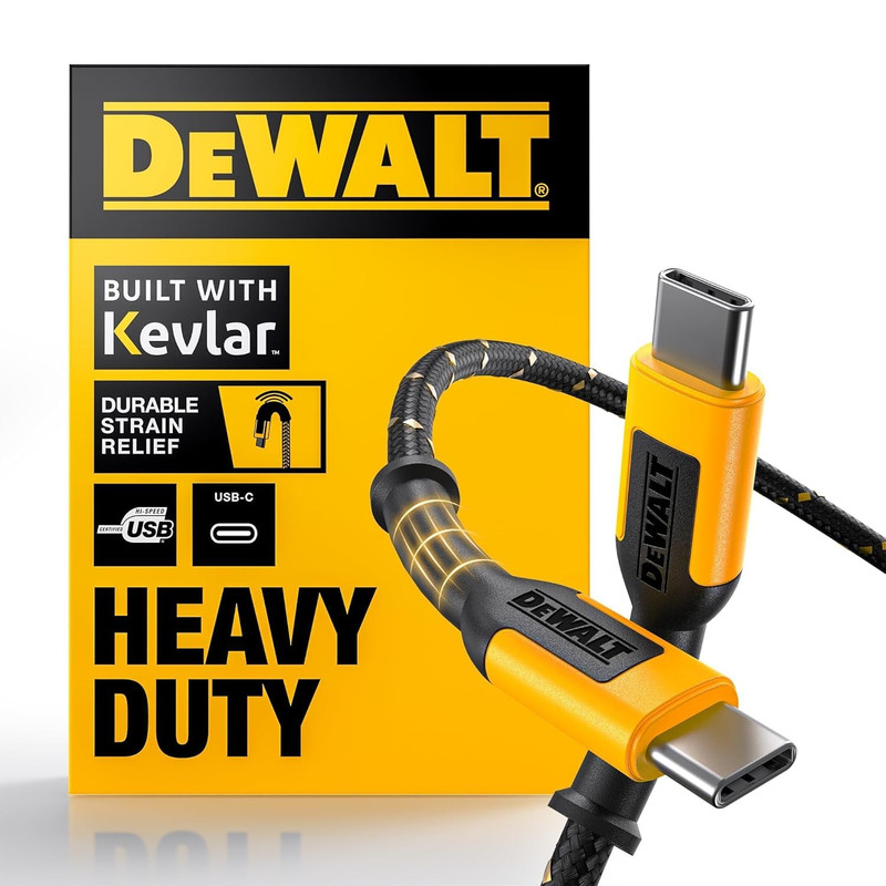 DEWALT Heavy Duty USB C Cable, Jobsite 60 Watt USB C Cable, High Speed Type-C to