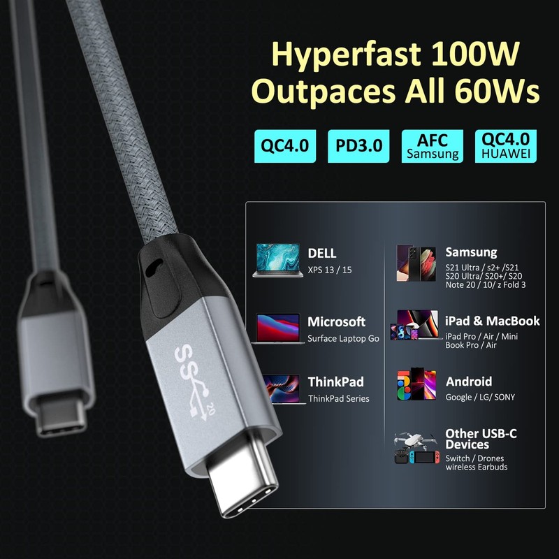 USB C to USB C Cable 10Ft, USBC 3.2 Gen 2 Cable 4K Video 100W PD Charging Cab... gallery