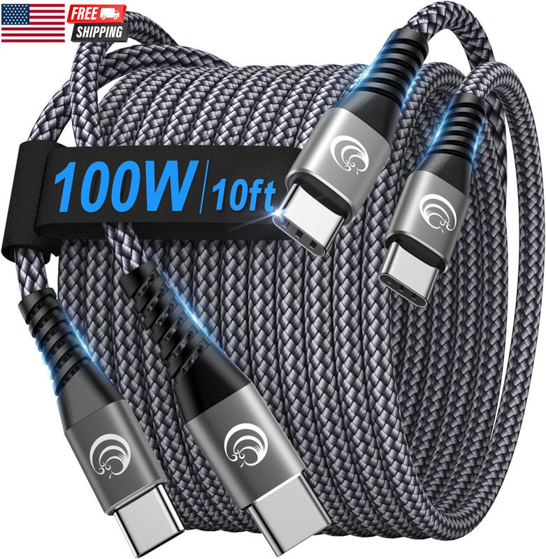 USBC to USBC 100W [10Ft/2 Pack] USB C to USB C Fast Charging Cable Braided C to