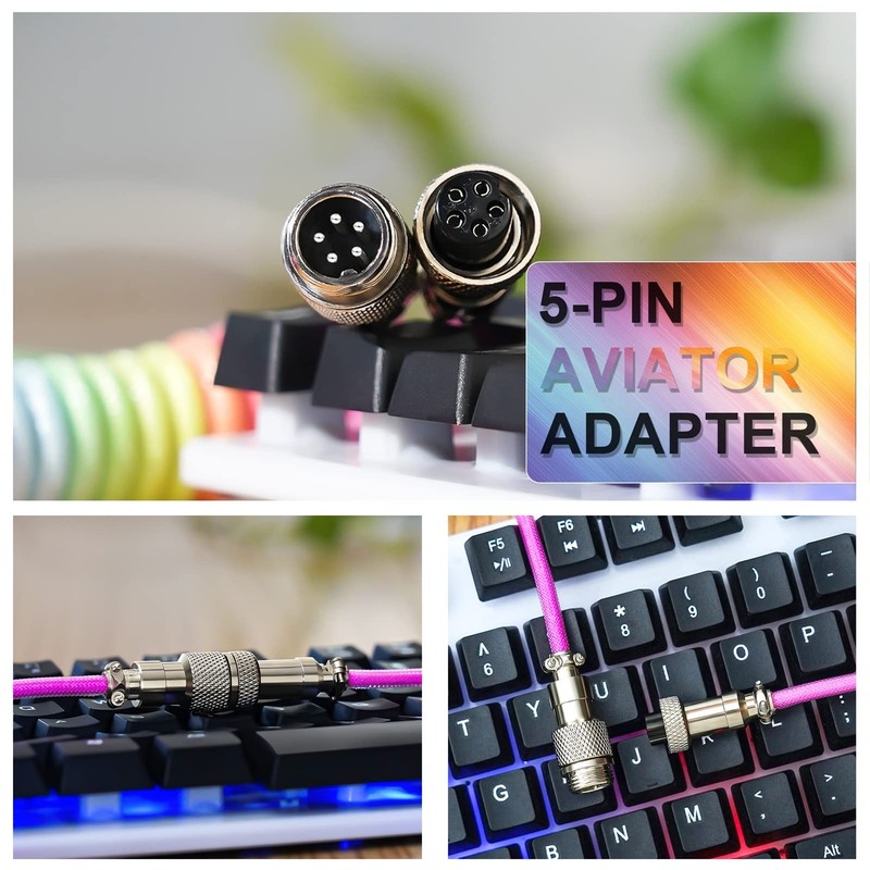 USB C Keyboard Coiled Cable Braided Detachable Aviator Double Sleeve White gallery