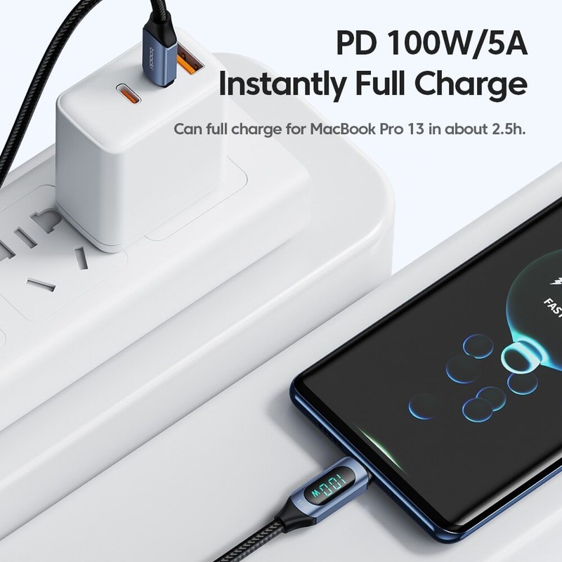 USB Type C to Type C Charging Cable PD 100W Fast Charger Data Cord LED Display gallery