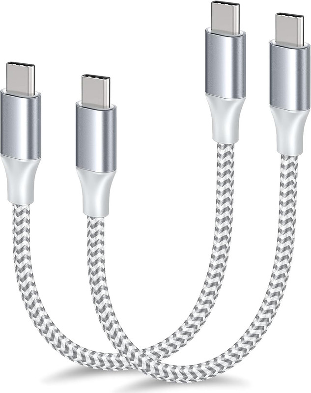 USB C to C Cable, (1FT,2-Pack) Braided Short usbc 2pack-1ft, Silver