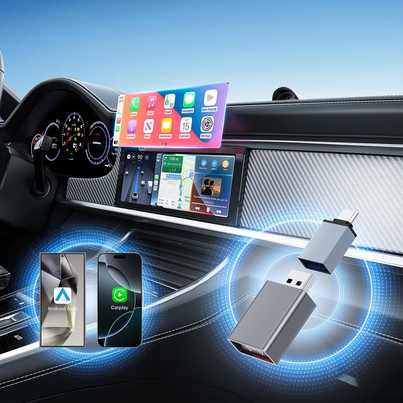 2 in 1 Mini Android Auto and Wireless CarPlay Adapter Convert Factory Wired t... gallery