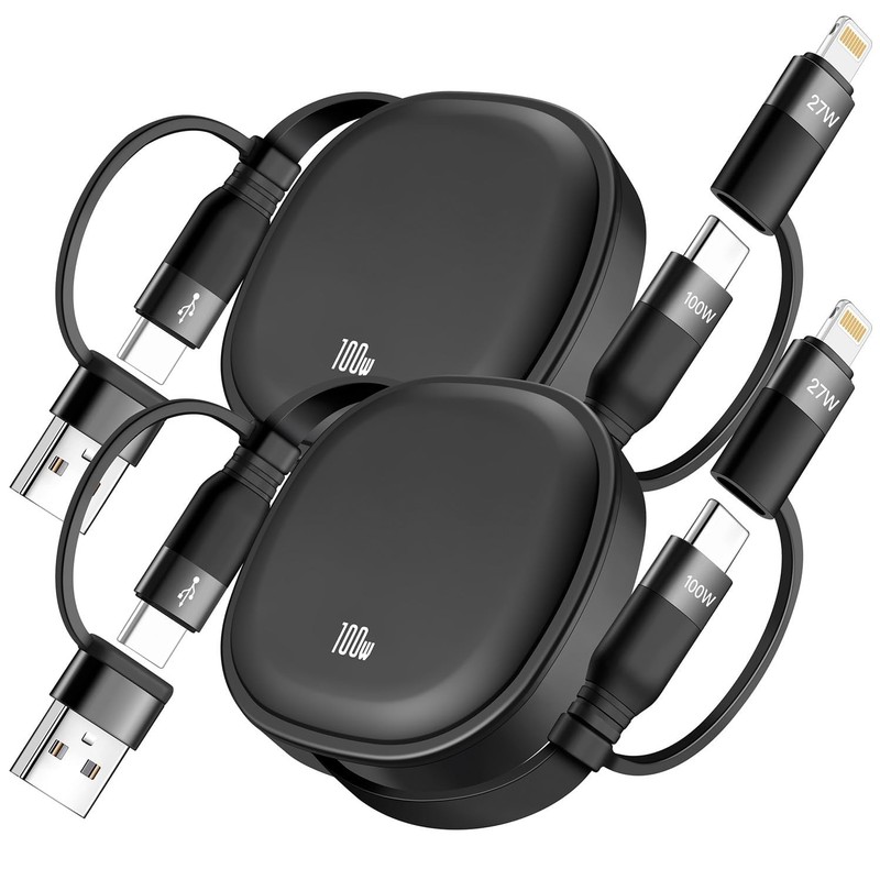 5 in 1 Retractable 100W USB Type C Fast Charging Cable 2Pack 5A Multi Charger