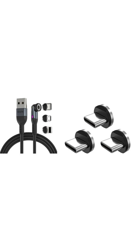 Statik 360 Magnetic Phone Charger 2nd Gen With Multi USB C Tips Cord Black