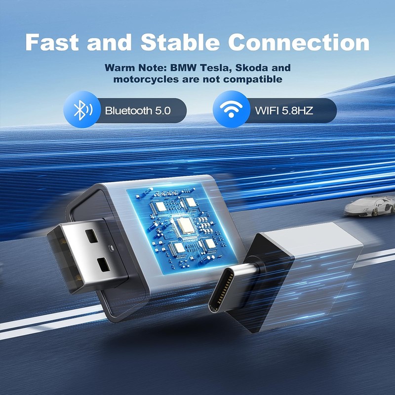 2 in 1 Mini Android Auto and Wireless CarPlay Adapter Convert Factory Wired t... gallery