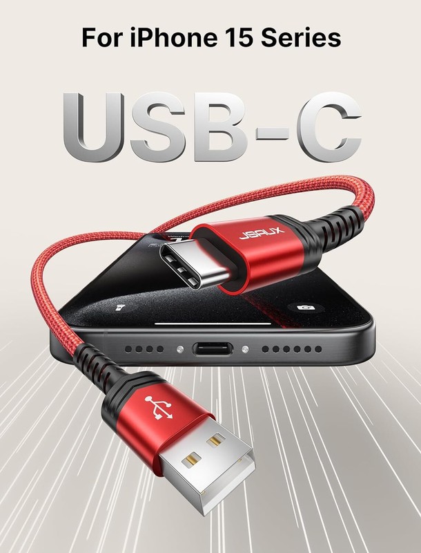 USB-C to USB A Cable 3.1A Fast Charging [2-Pack 6.6ft] Jsaux Red gallery