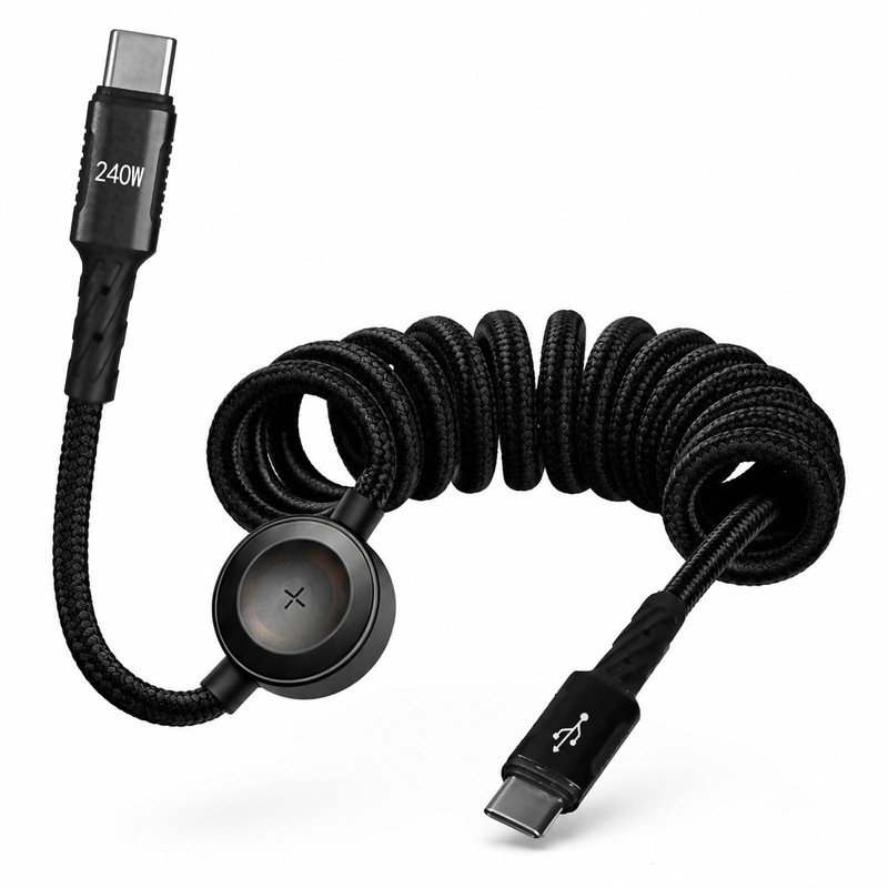 2 in 1 240W Coiled USB C Cable for Apple Watch Charger 5.9FT, USB C Charger C…
