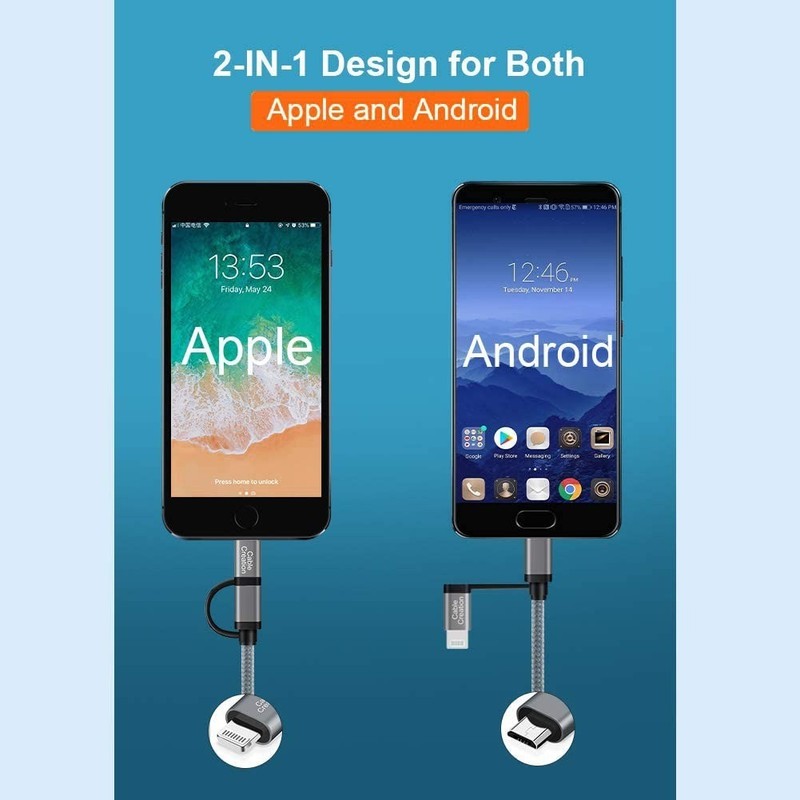 CableCreation 2-in-1 iPhone and Android Charging Cable 4FT/1.2m, Gray gallery