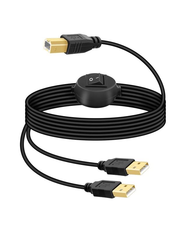 2In1 USB Printer Splitter Cable 2.5M/8.2FT A Male To B Male Toggle Switch