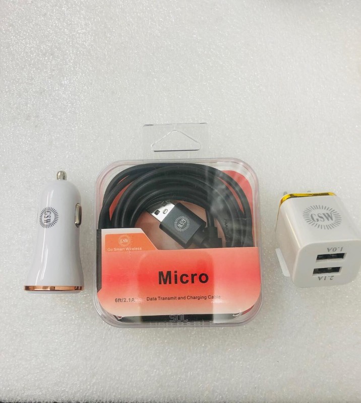 6 ft. Android Samsung USB Cable with Dual Wall and Car Charger Bundle Pack