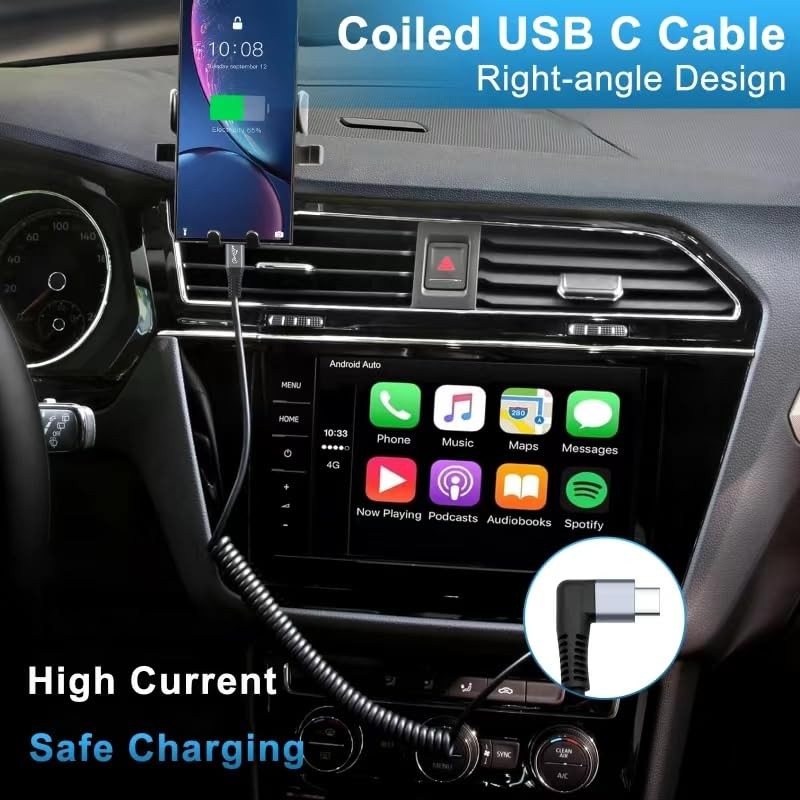 Coiled USB Cable - USB to USB Right Angle Cable for Car 100W 90 Degree -Fast ... gallery