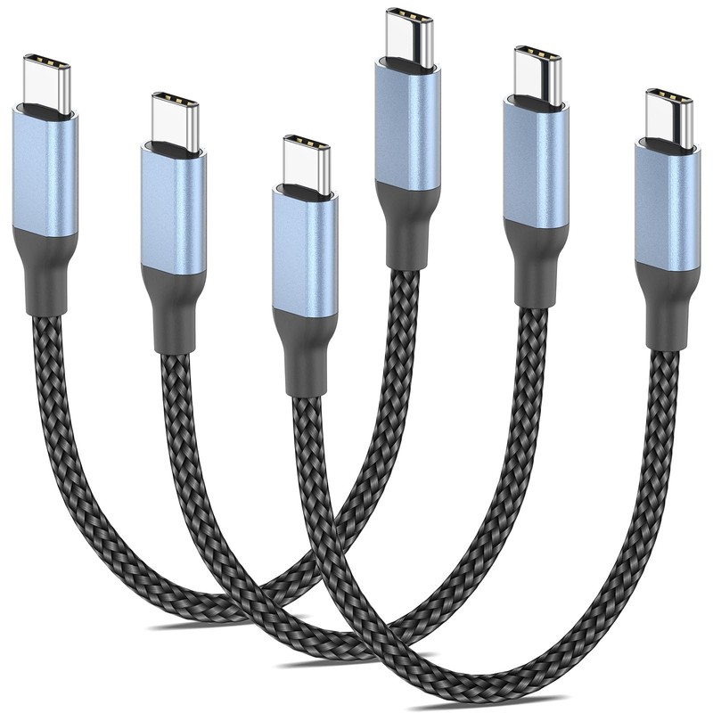 3 Pack Short 6 Inch USB C to USB C Fast Charging Braided Cables