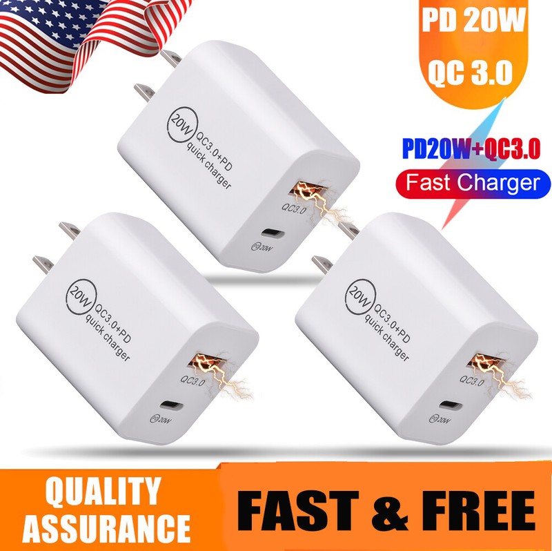 3 X USB PD 20W Quick Type-C QC 3.0 Fast Charge Phone Wall Chargers Adapter White