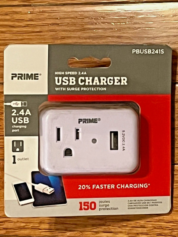 Qty 3 Prime High Speed 2.4A USB Chargers w/ Surge Protection Model PBUSB241S HM