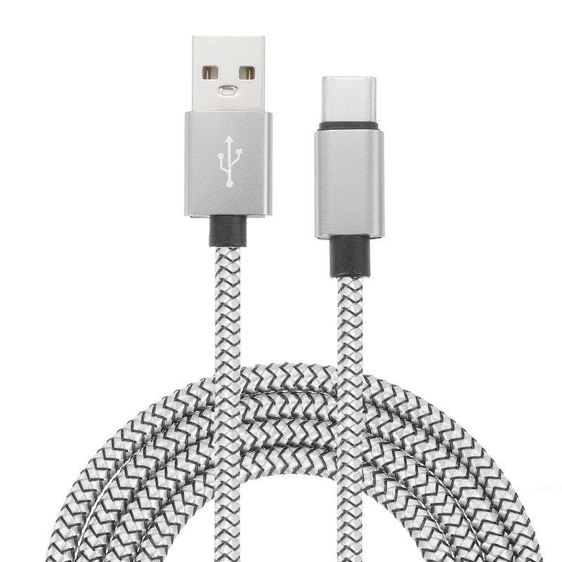6.56ft USB Type C Charger Cable 2.4A Type-C Braided Charging Data Cord Silver