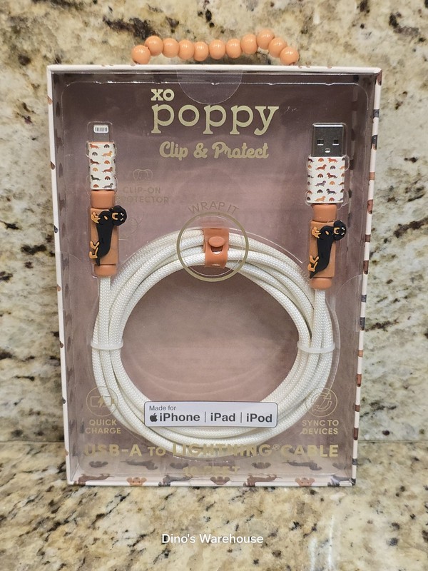 XO Poppy Dachshund USB-A To Apple Port Fast Charging Cable 10 Feet Clip Protect