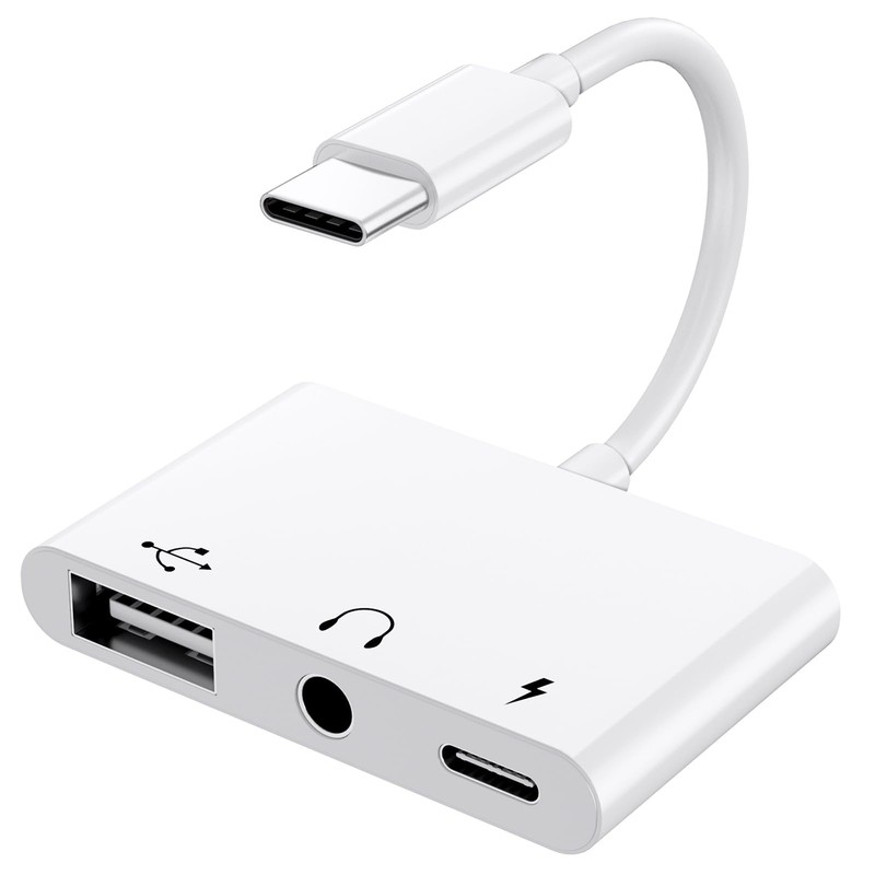 USB C to 3.5mm Headphone Adapter with Charging Port, OTG Audio Splitter for Phon