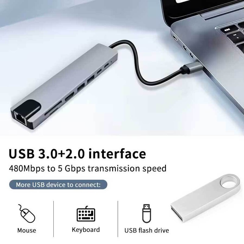 HDMI TV Adapter 8-in-1 USB-C Hub RJ45 Ethernet Port TYPE-C PD for Tablets gallery