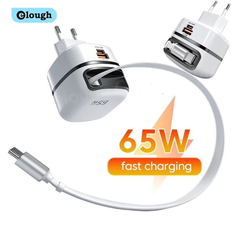 Elough 65W USB Type C Phone Charger Universal Travel Adapter Retractable Fast gallery
