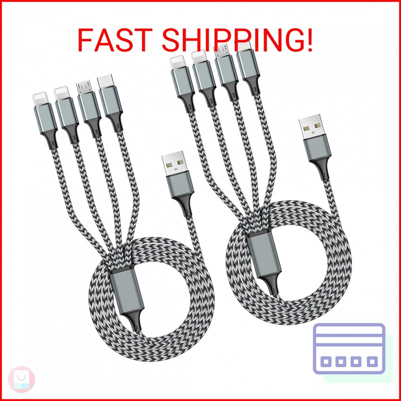 Puxnoin Multi Charging Cable 6FT 2Pack Multi Charger Cable 4 in 1 Universal Mult