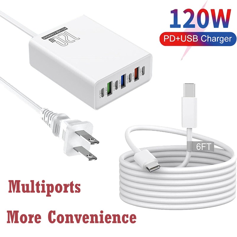120W Multi-Port Charging Station USB-C Fast Charger For iPhone Samsung Google gallery
