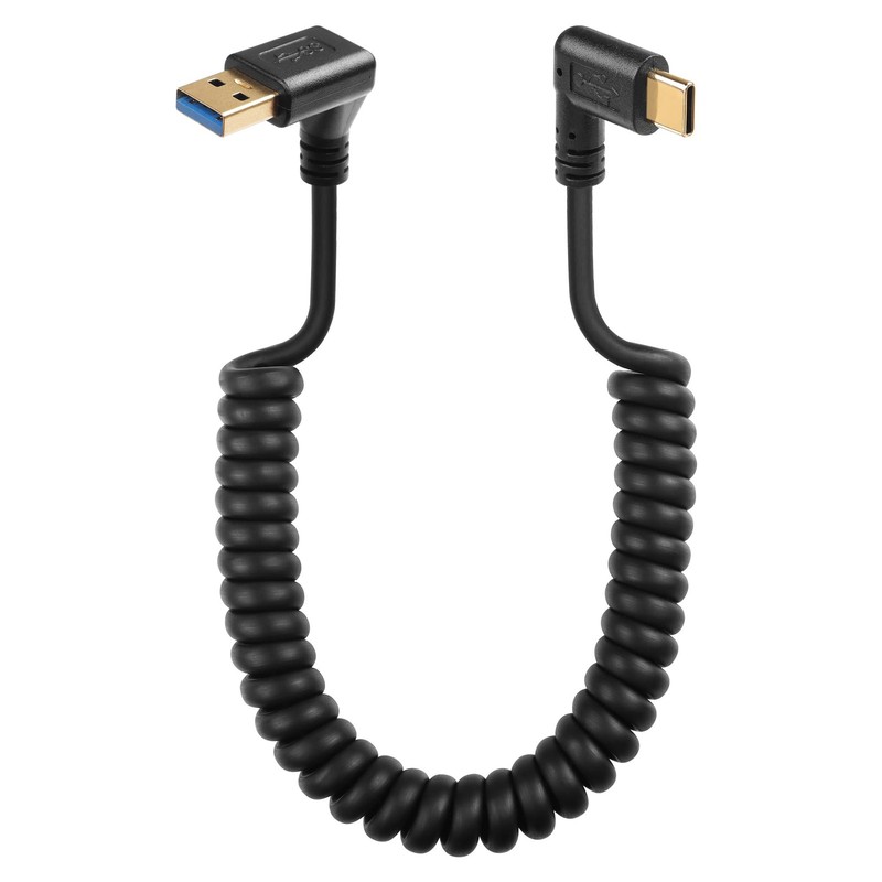 90Degree Down Coiled USB 3.0 To USB C Spring Cable 5Gbps Fast Charge Retractable